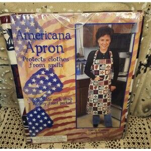 NIP Americana Patriotic Full Length Adjustable Straps Pockets Apron 4th of July